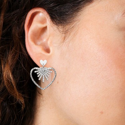 Boucles d'oreilles pendantes Les Cadettes Idylle en laiton finition argentée et oxydes de zirconium