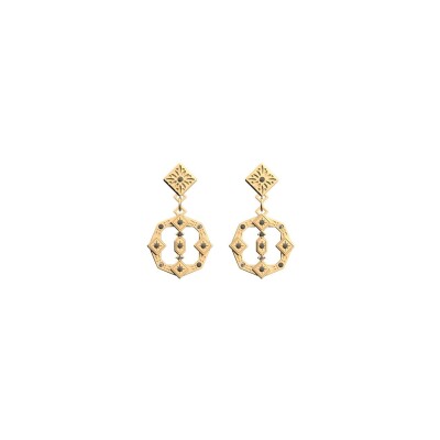 Boucles d'oreilles pendantes Les Georgettes Tamara en laiton finition dorée et oxydes de zirconium, 16mm
