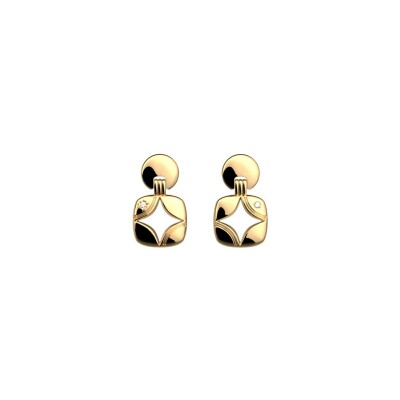 Boucles d'oreilles pendantes Les Georgettes Retro en laiton finition dorée et oxyde de zirconium, 20mm
