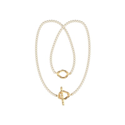 Collier Les Georgettes Bianca en laiton finition dorée et verre, 80 cm