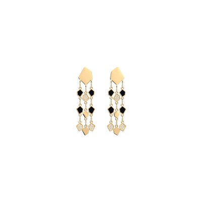 Boucles d'oreilles pendantes Les Georgettes Gatsby en laiton finition dorée, laque et oxydes de zirconium