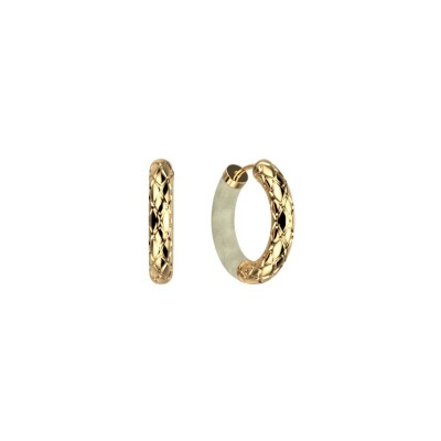 Boucles d'oreilles créoles Les Georgettes Duo en acier doré et résine Crème