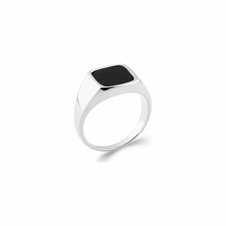 Bague en argent rhodié et onyx d'imitation