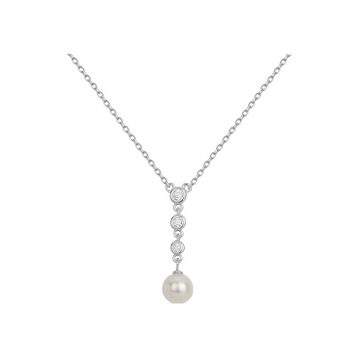 Collier en argent, oxydes de zirconium et perle d'eau douce