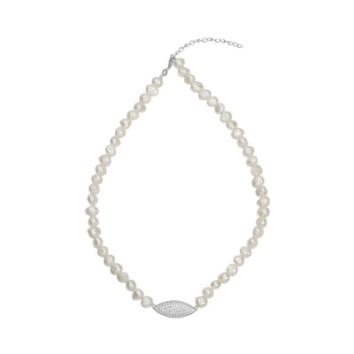 Collier en argent, oxydes de zirconium et perle d'eau douce
