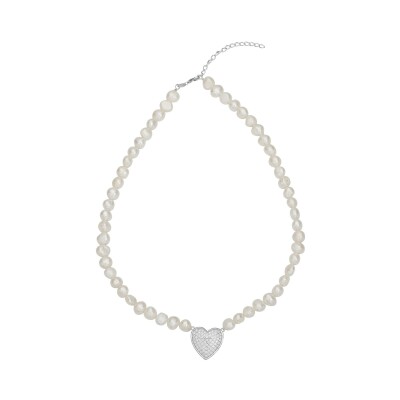 Collier en argent, oxydes de zirconium et perle d'eau douce