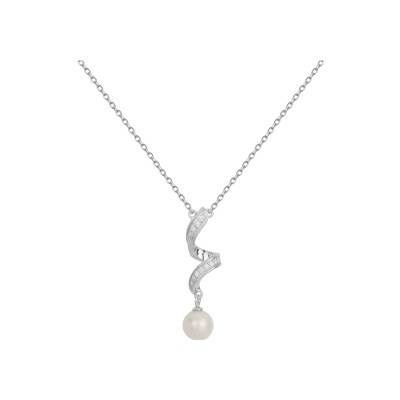 Collier en argent, oxydes de zirconium et perle d'eau douce