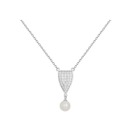 Collier en argent, oxydes de zirconium et perle d'eau douce