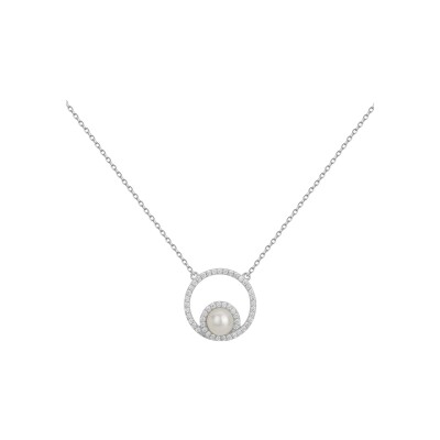 Collier en argent, oxydes de zirconium et perle d'eau douce