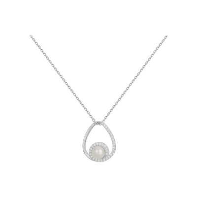 Collier en argent, oxydes de zirconium et perle d'eau douce