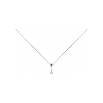 Collier en argent, perle de culture d'eau douce et oxyde de zirconium - 42+3cm