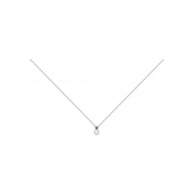 Collier en argent, perle de culture d'eau douce et oxyde de zirconium - 42+3cm