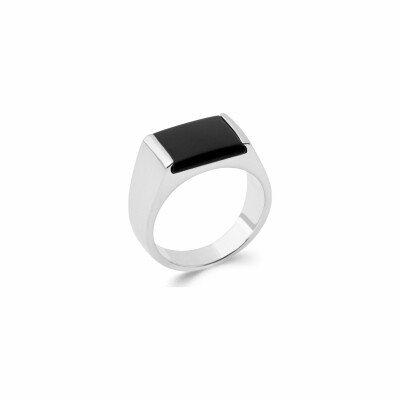 Bague en argent rhodié et onyx d'imitation