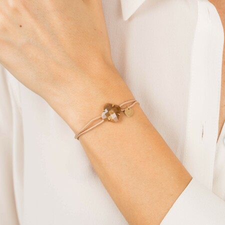 Bracelet Morganne Bello Victoria cordon beige en or jaune et pierre de soleil