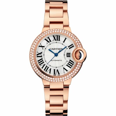 Ballon Bleu de Cartier watch, 33 mm, mechanical movement with automatic winding, rose gold, diamonds