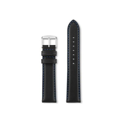Bracelet montre Rochet Neptune en cuir déperlant mat noir - 20mm