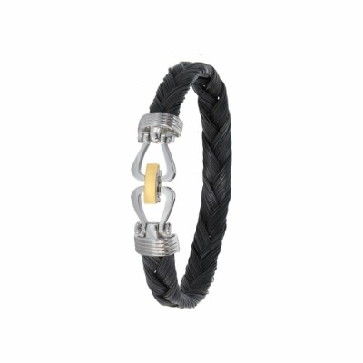 Bracelet Albanu Savane Naukluft en poils de girafes tressés, acier PVD gris et or jaune