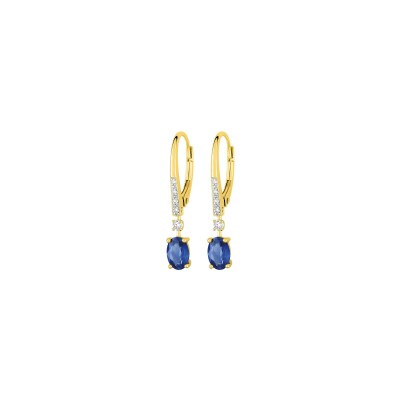 Boucles d'oreilles en or jaune, saphir et diamant