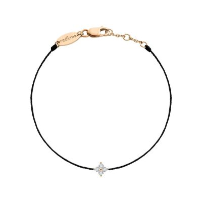 Bracelet RedLine Shiny fil noir étoile avec 4 diamants, or rose