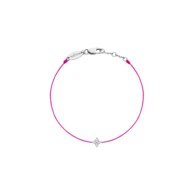 Bracelet RedLine Shiny fil rose fluo avec diamants 0.04ct en serti clos, or blanc