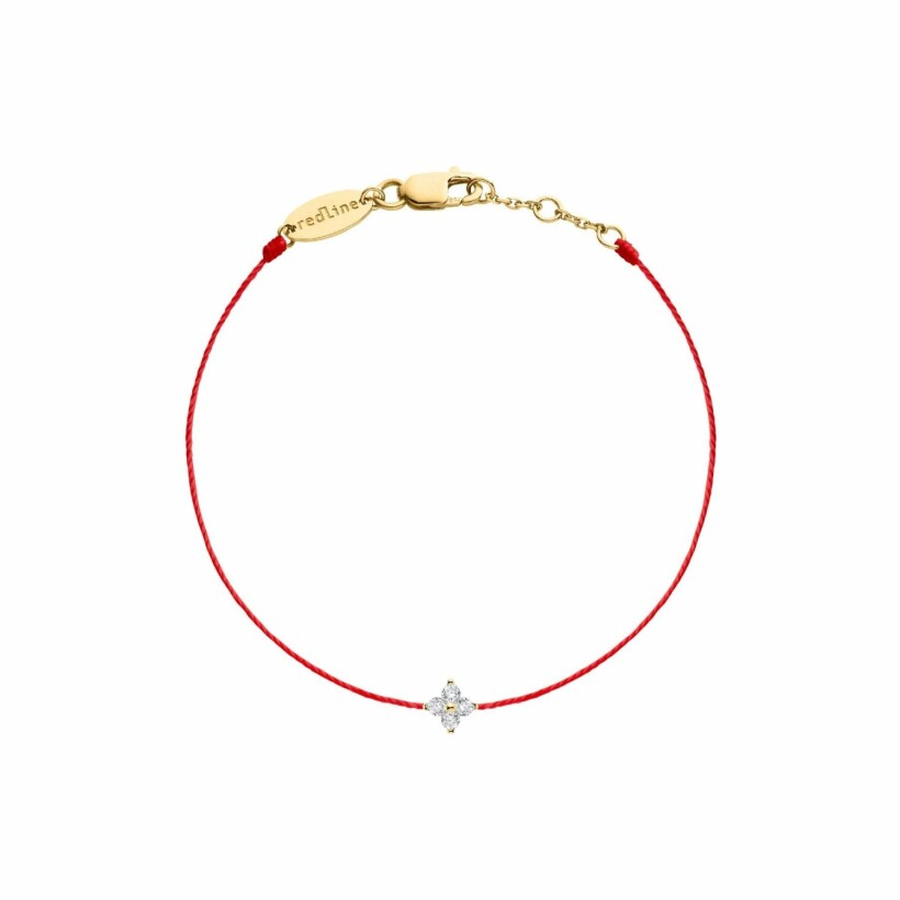 Bracelet RedLine Shiny fil rouge étoile avec 4 diamants, or jaune