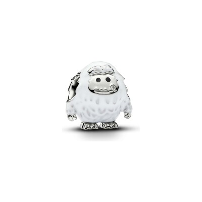 Charm Pandora Moments Yéti Enneigé en métal plaqué platine, oxyde de zirconium et émail