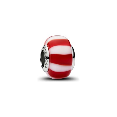 Charm Pandora Moments Murano Rouge et Blanc en métal plaqué platine et verre de Murano