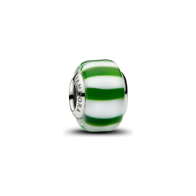 Charm Pandora Moments Murano Vert et Blanc en métal plaqué platine et verre de Murano