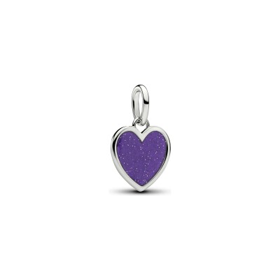 Charm Pandora Moments Cœur Violet Gravable en métal plaqué platine et émail