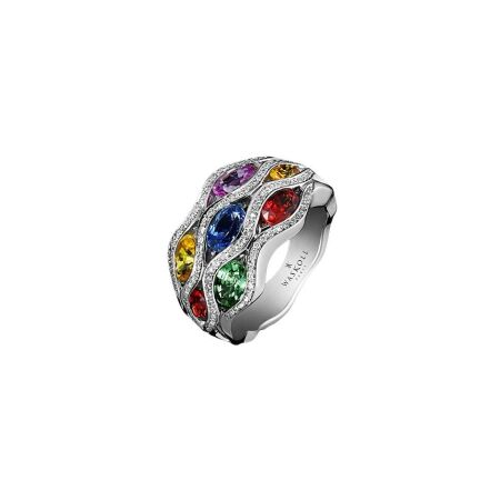 Bague Waskoll Flamme en or blanc et saphirs multicolores