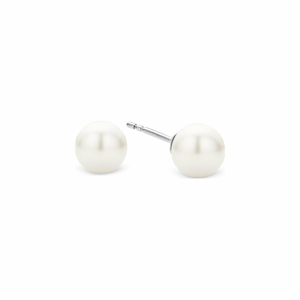 Boucles d'oreilles Ti Sento en argent et perle Swarovski blanche 8mm, Argent perle 