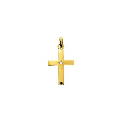 Pendentif croix en or jaune et diamant 0.02ct