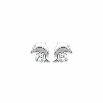 Boucles d'oreilles dauphins en argent rhodié et cristal