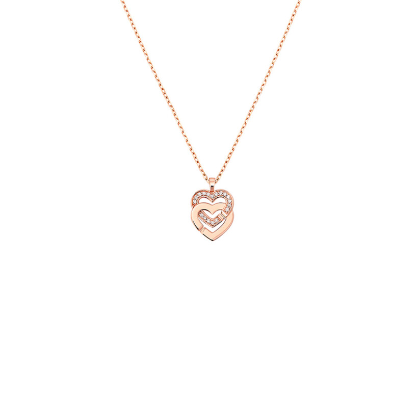 dinh van Double Coeurs R10 pendant with chain, rose gold, diamonds