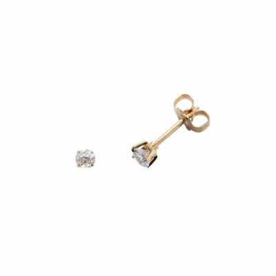 Boucles d'oreilles clous serti 4 griffes en or jaune et diamants