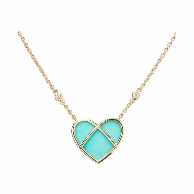 Collier Poiray L'Attrape-cœur en or jaune, turquoise et diamants