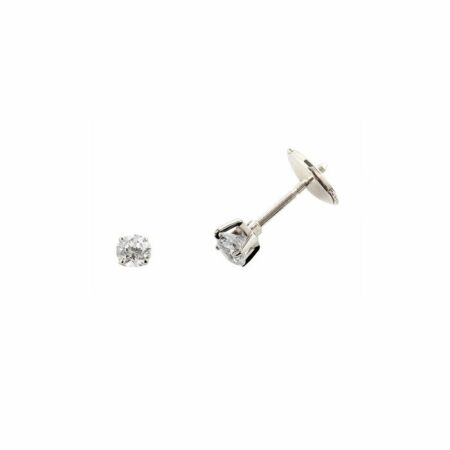 Boucles d'oreilles clous serti 4 griffes en or blanc et diamants