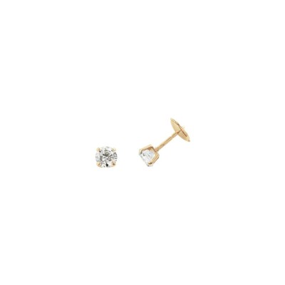 Boucles d'oreilles serti 4 griffes en or jaune et diamants de 1ct