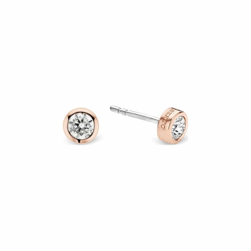 Boucles d'oreilles Ti Sento en argent rhodié et oxydes de zirconium, serti clos doré rose