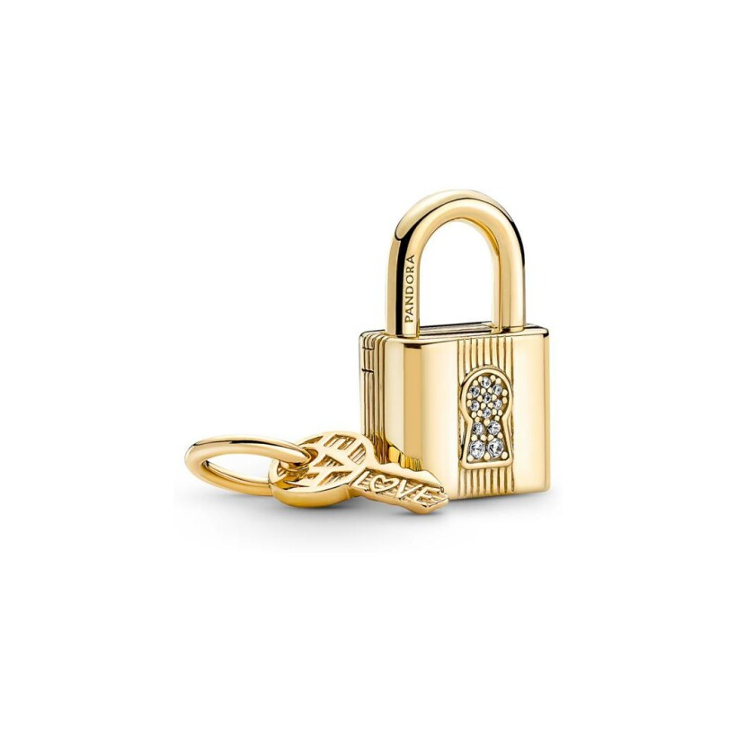 Charm Pandora avec pendentif cadenas & clé en métal doré