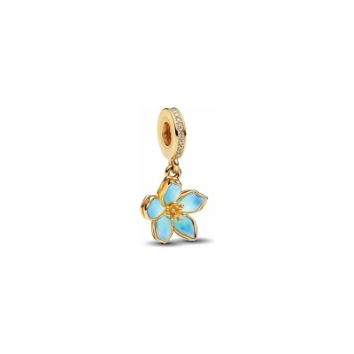 Charm Pandora Fleur Bleue en métal doré
