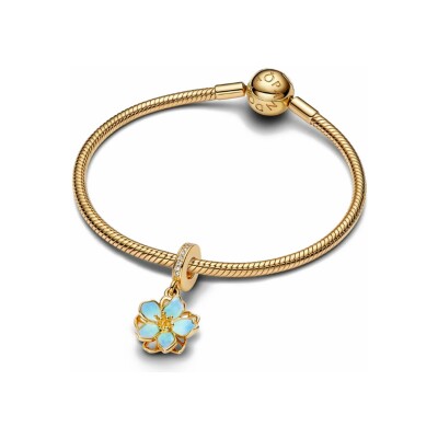 Charm Pandora Fleur Bleue en métal doré