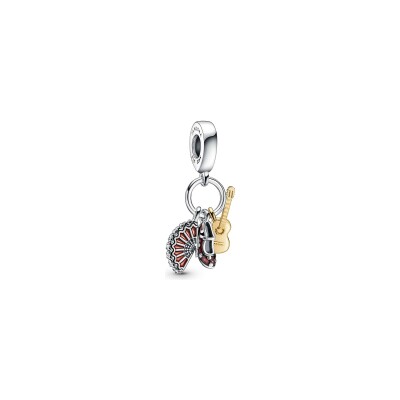 Charm pendant Pandora Flamenco Espagnol en argent, métal doré rose et résine