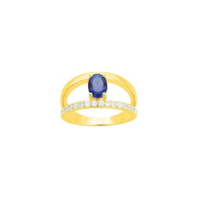 Bague en plaqué or, spinelle bleue et oxyde de zirconium