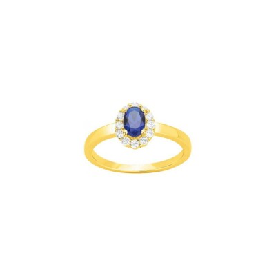 Bague en plaqué or, spinelle bleue et oxyde de zirconium, taille 52