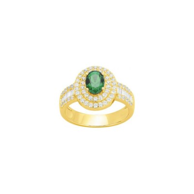 Bague en plaqué or, spinelle verte et oxyde de zirconium