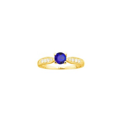 Bague en plaqué or, spinelle bleue et oxyde de zirconium, taille 56