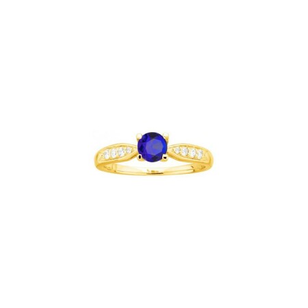 Bague en plaqué or, spinelle bleue et oxyde de zirconium, taille 54