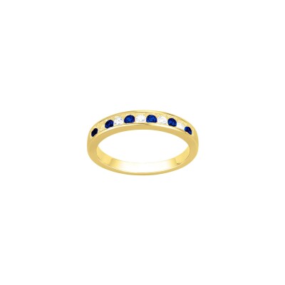 Bague en plaqué or et oxydes de zirconium blancs et bleus