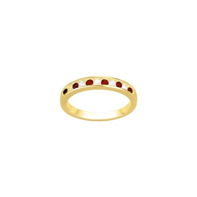 Bague en plaqué or et oxydes de zirconium blancs et rouges